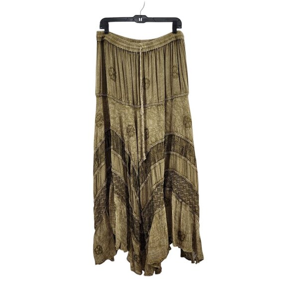 Agan Traders Women's Boho Embroidered Handkerchief Hem Midi Skirt Festival- L/XL - Picture 1 of 7